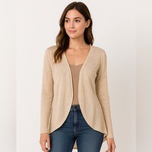 A’Reve Sheer Chiffon Back Tie Knit Cardigan – Soft Beige
